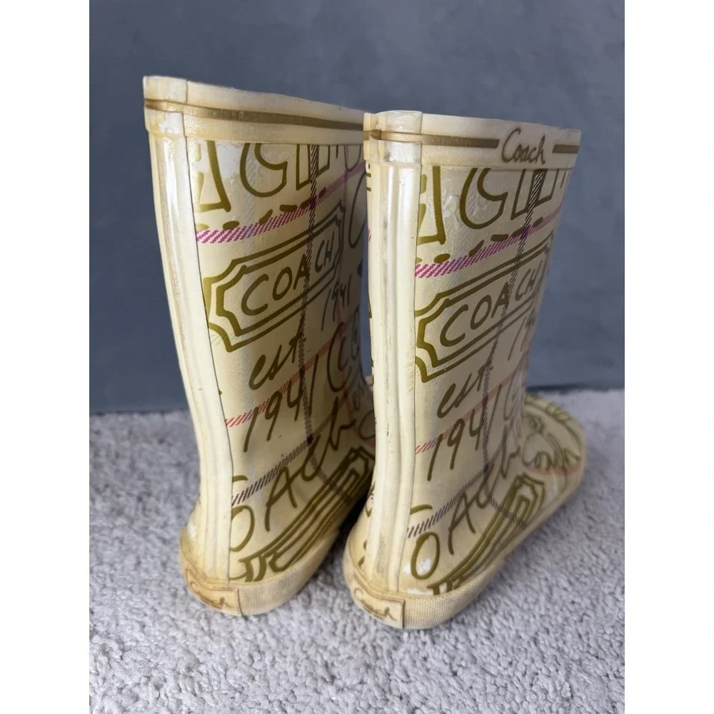 Vintage Coach Ursula Rain Boots Graffiti Print Size 7 Gold